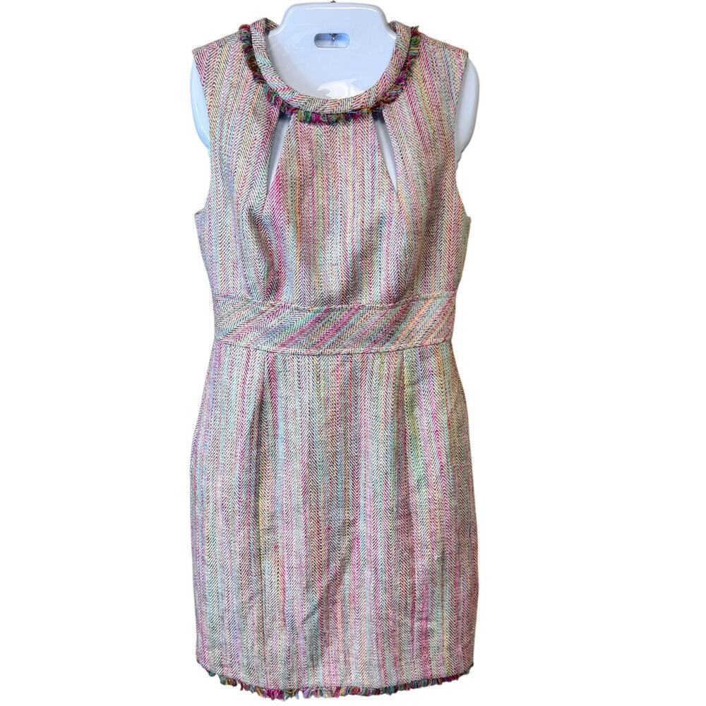 Trina Turk Women's Multi Color Tweed Sheath Dress Fringe Details‎